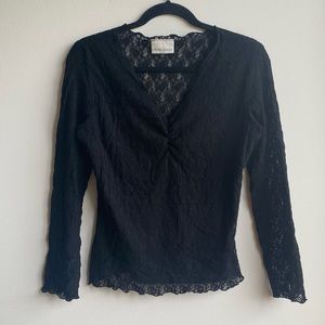 Gothic Black Floral Patterned Long Sleeve Top with See Through Back